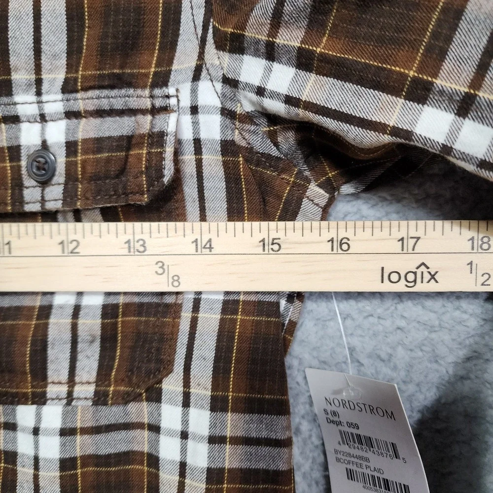 Pure Stuff Boys Button Brown Flannel Shirt Size 8‎ Large Long Sleeve NWT